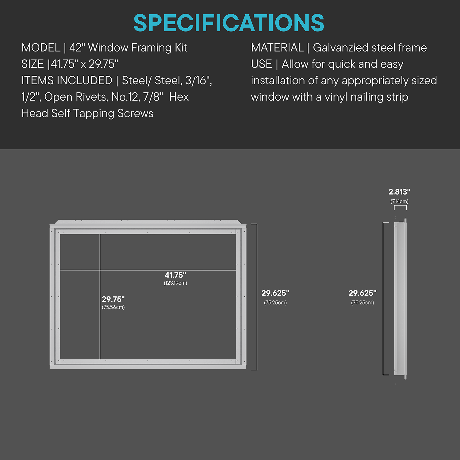 42" x 30" Side Wall Vinyl Sliding Window Framing Kit