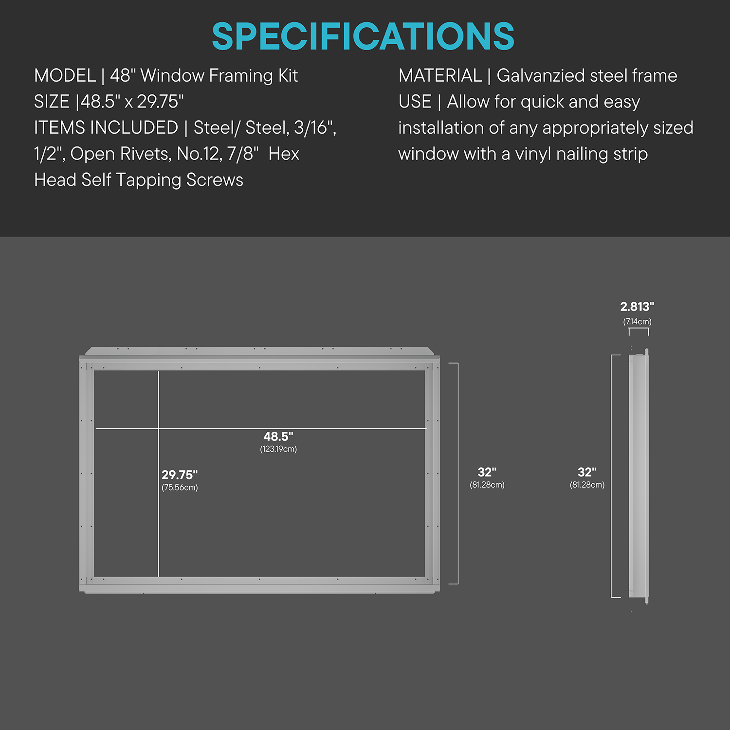 48" x 30" End Wall Vinyl Sliding Window Framing Kit