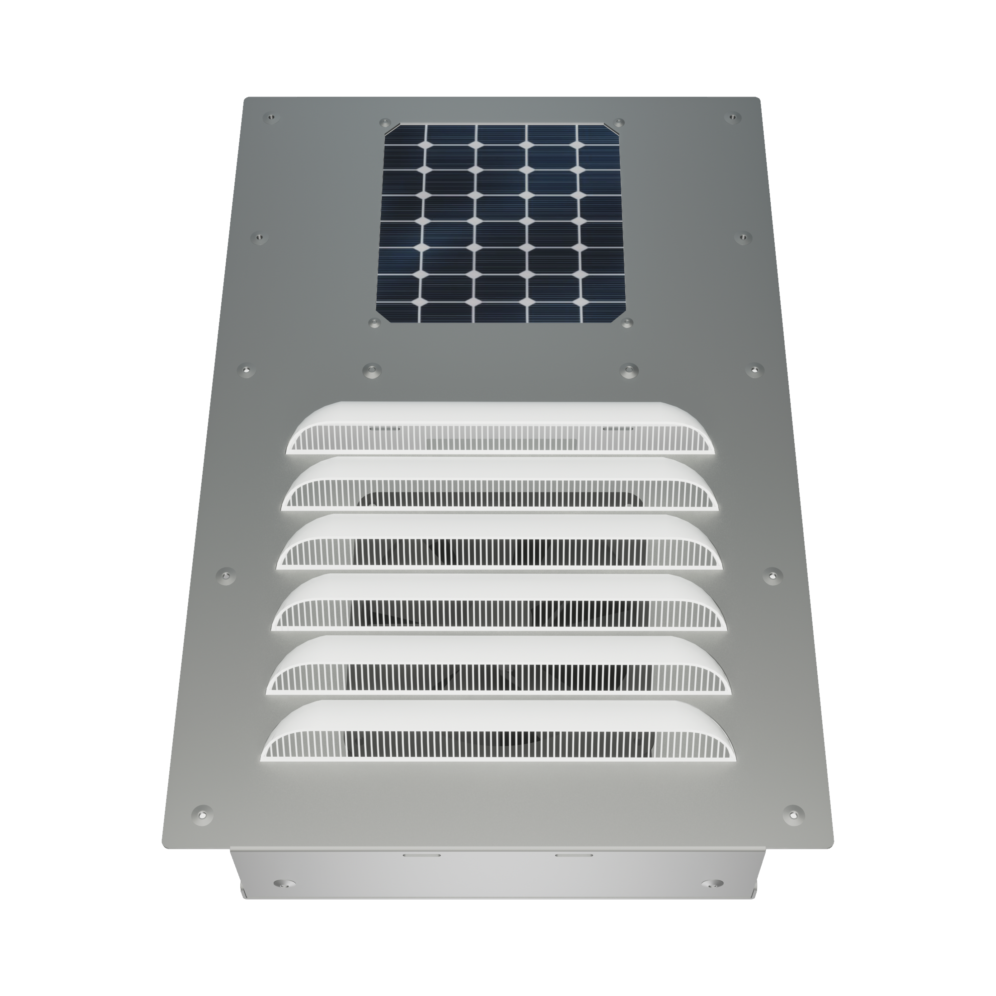 BigAir 57 CFM solar vent with aluminum frame designed for shipping container ventilation, reducing moisture and heat buildup