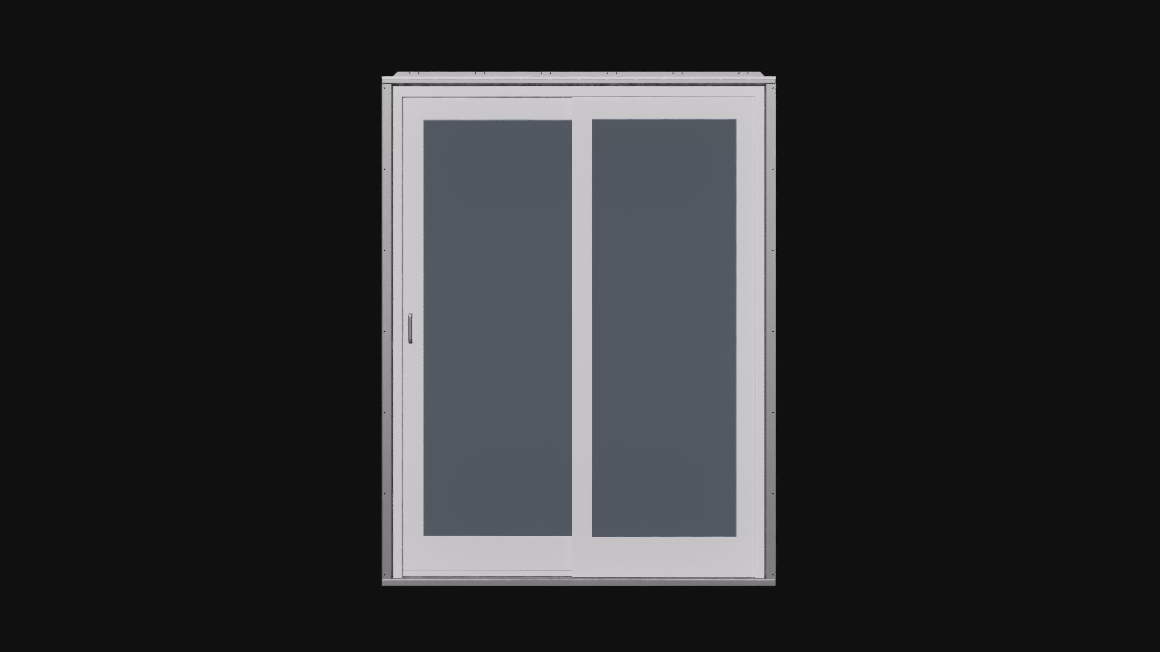 360-degree rotating animation showcasing the galvanized steel sliding patio door frame and door for shipping containers, highlighting design details and construction before installation.