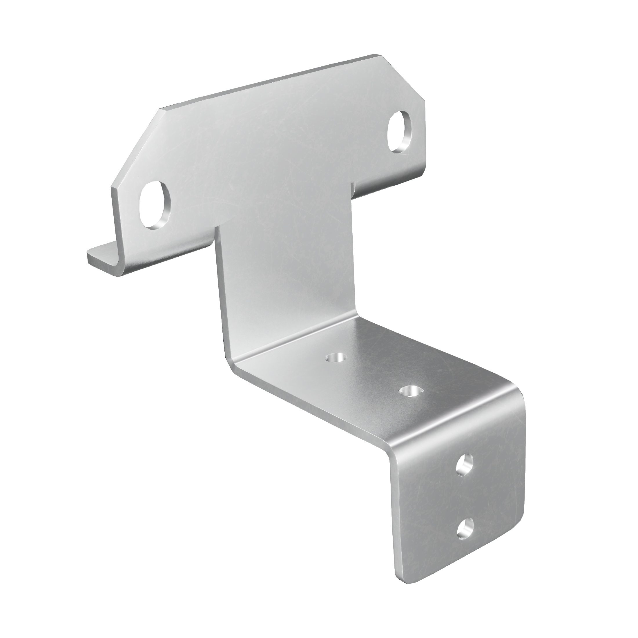 A silver aluminum steel stud framing bracket with multiple holes for screws.