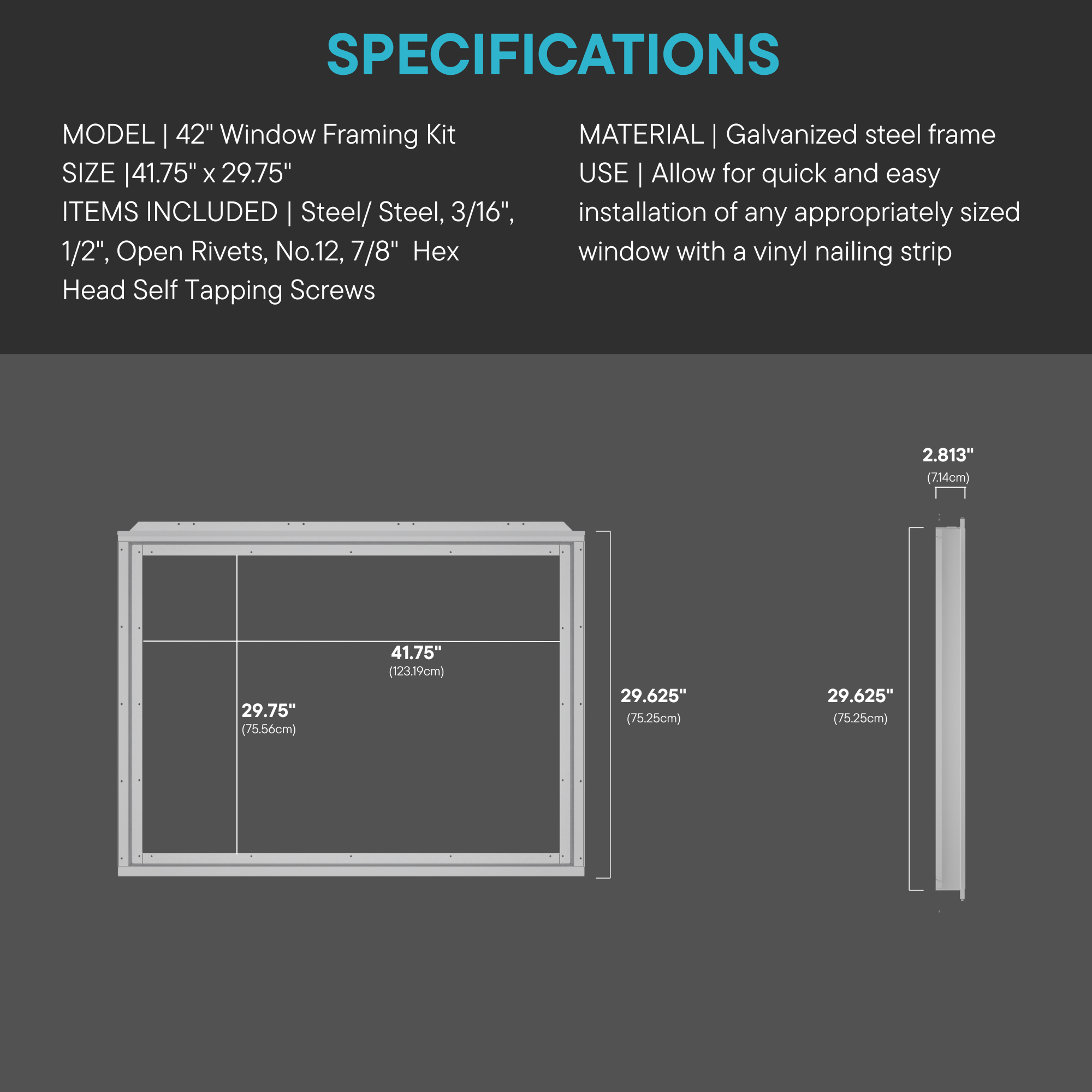 42" x 30" Side Wall Vinyl Sliding Window Framing Kit