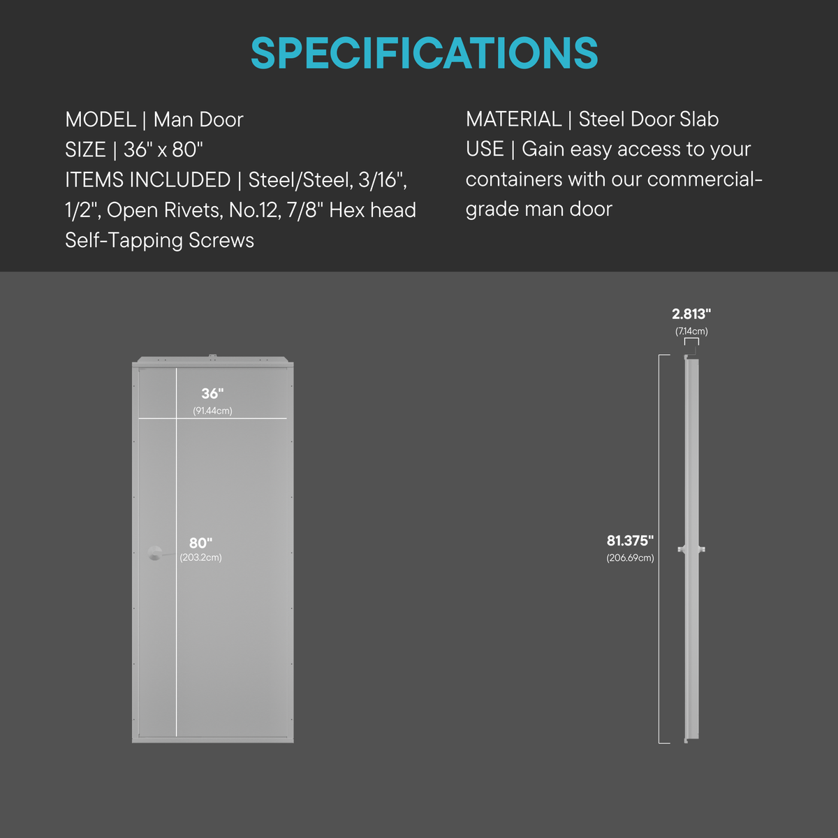 36" Insulated Steel Man Door & Frame Kit (Slab, Lever, Sweep & Hinges) for shipping containers